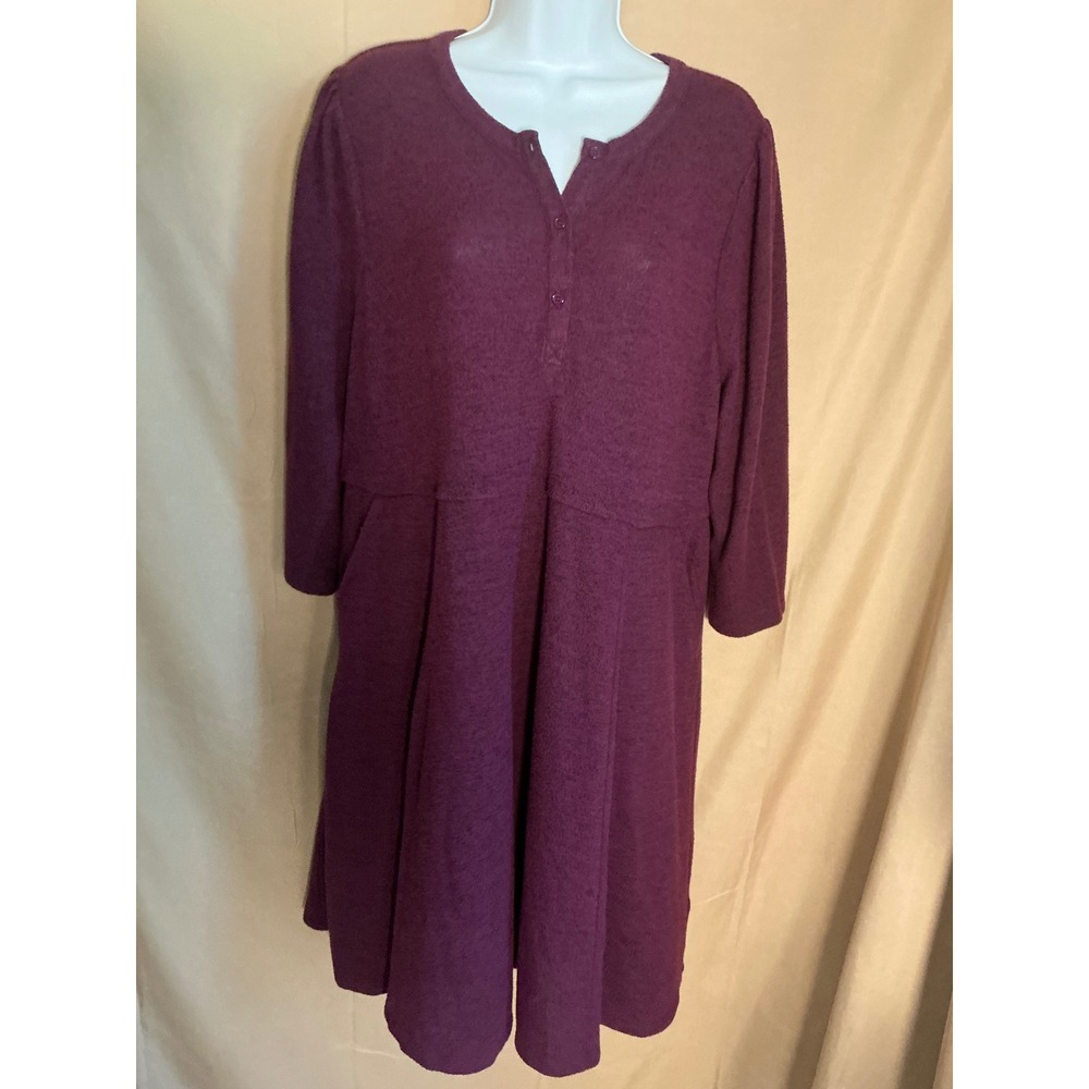 Torrid Henley Dress Womens 1 Purple Excellent Super Soft Plush Pockets Midi